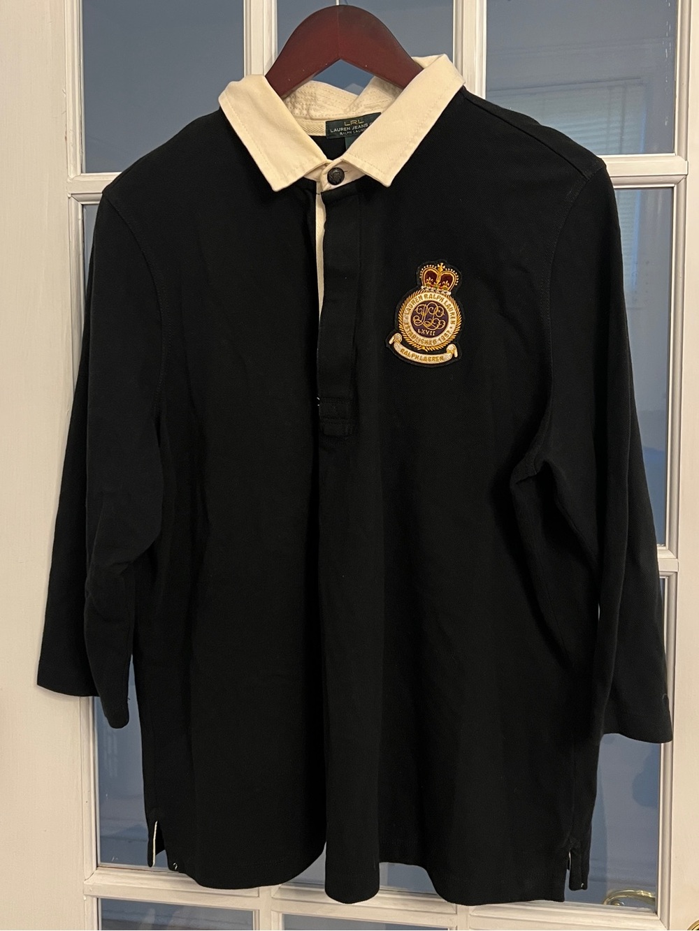 LAUREN JEANS CO. RALPH LAUREN Women’s Black Cream Crest Rugby Polo 2X